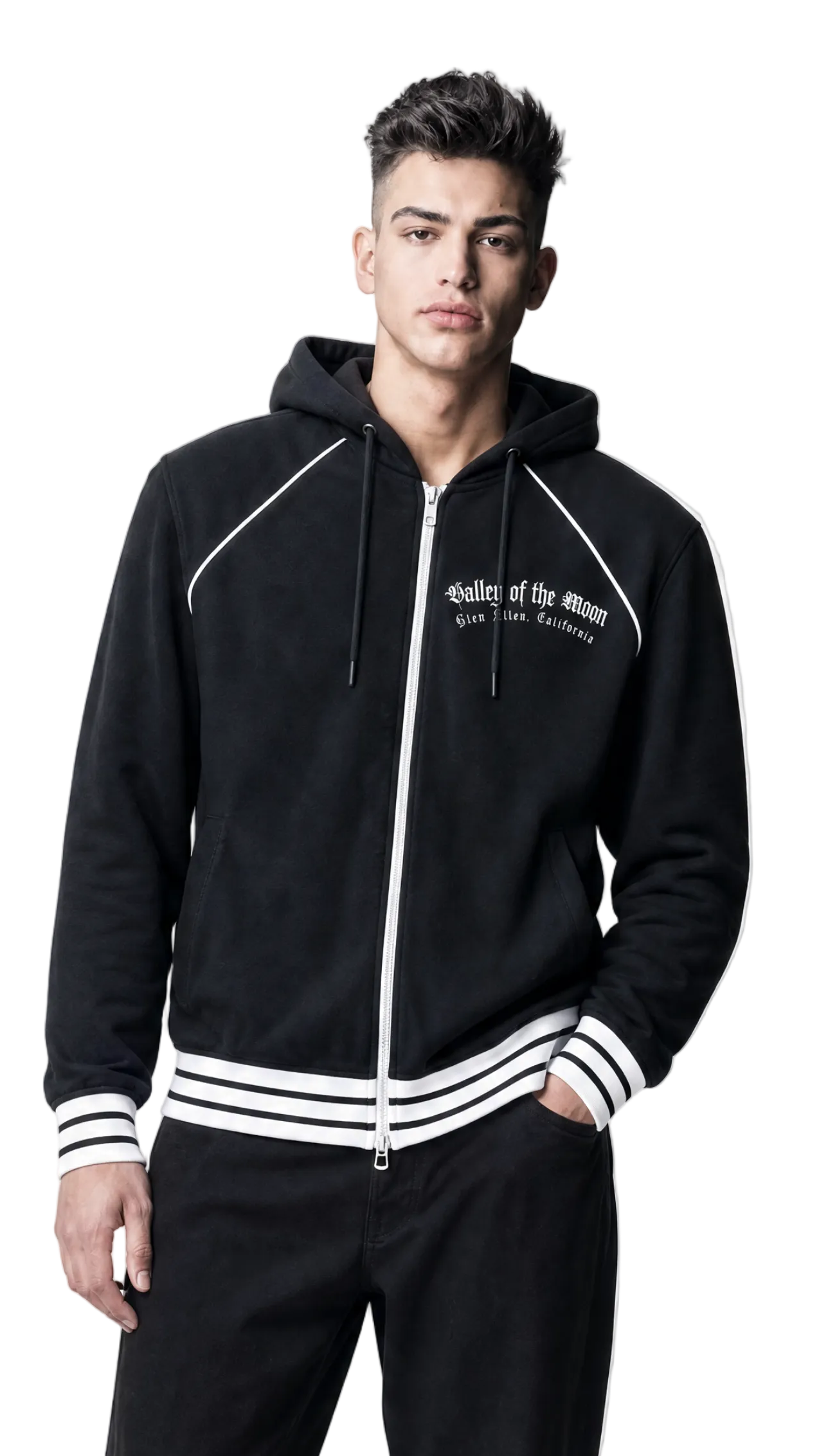 Valley of the Moon Men's Striped Trim Zip-Up Hoodie Secondary image