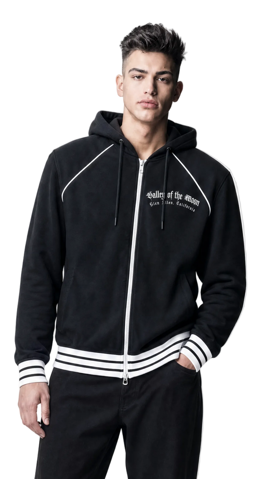 Valley of the Moon Men's Striped Trim Zip-Up Hoodie