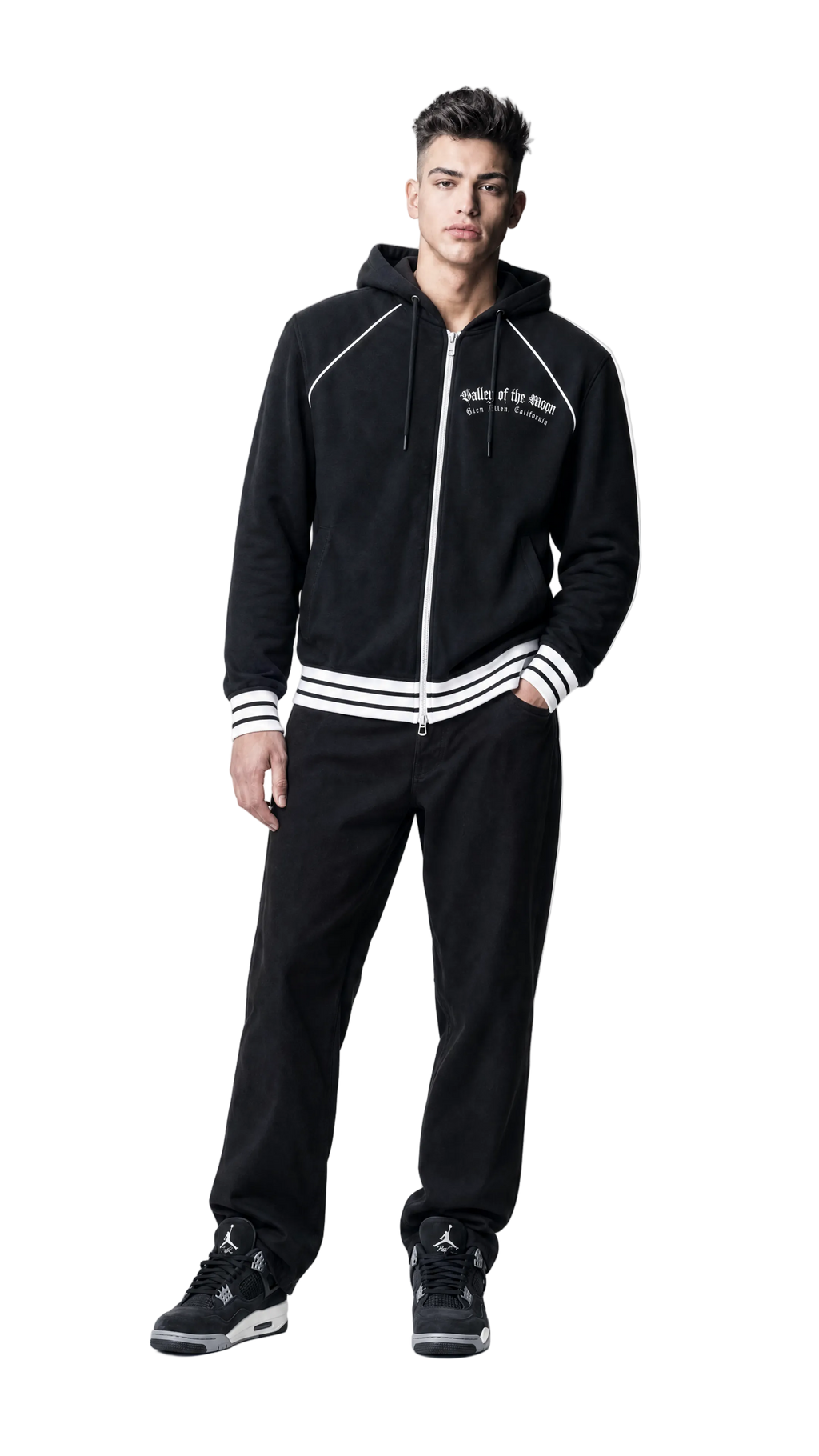 Valley of the Moon Men's Striped Trim Zip-Up Hoodie