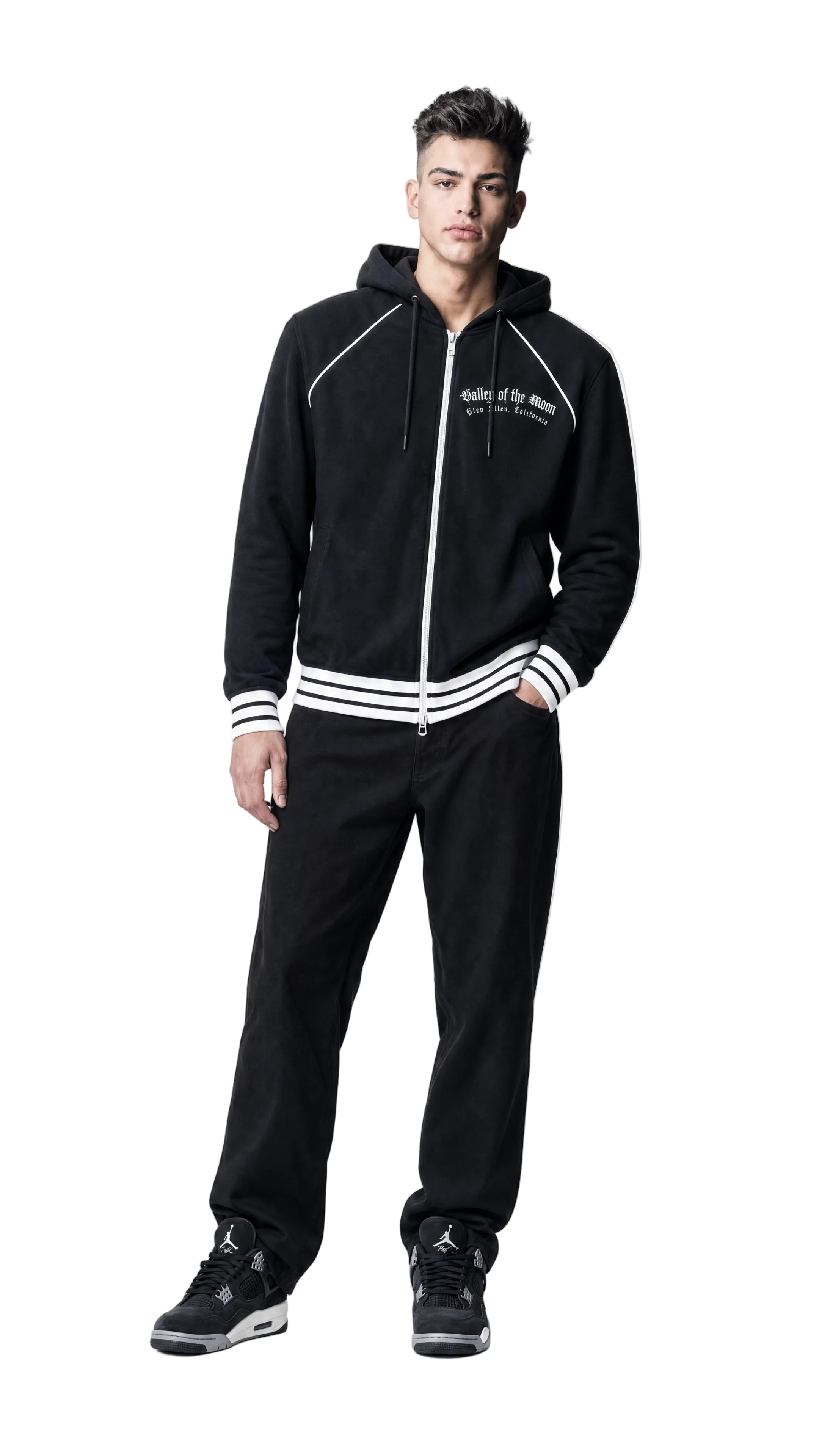 Valley of the Moon Men's Striped Trim Zip-Up Hoodie