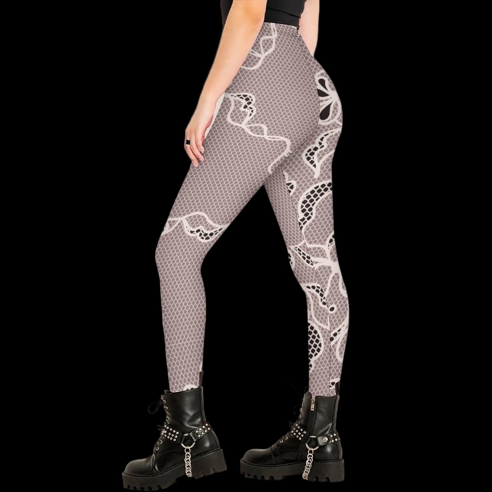 Rose Lace Print Women's High-Waist Legging