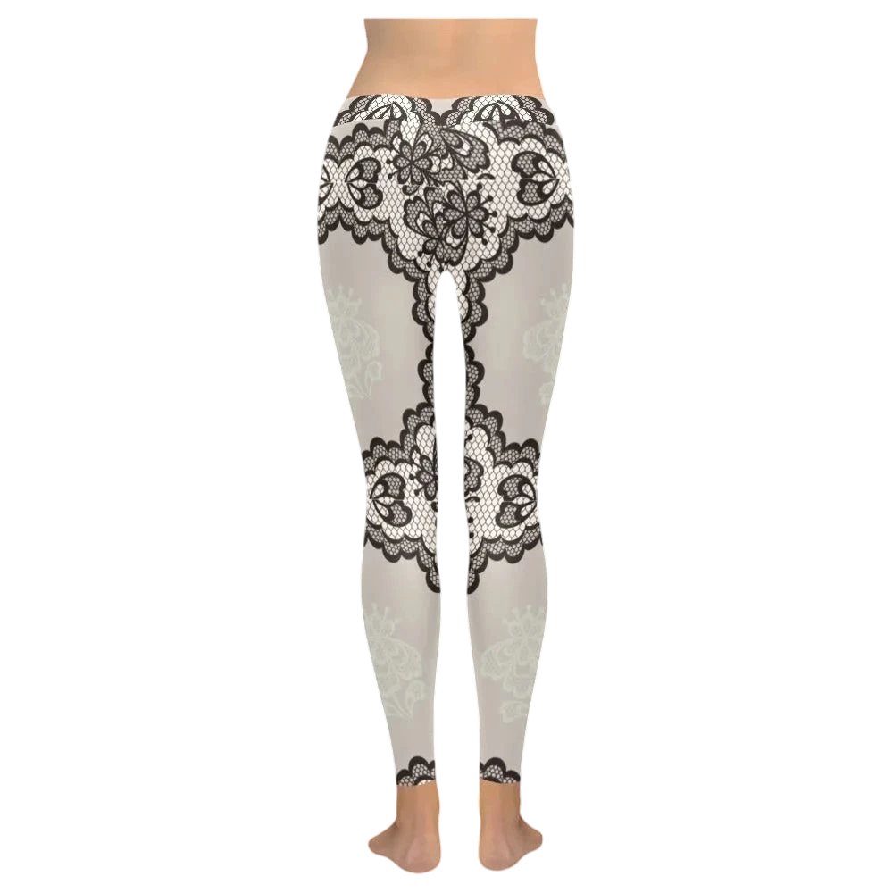 Nude Lace Print Women's Low Rise Yoga Leggings
