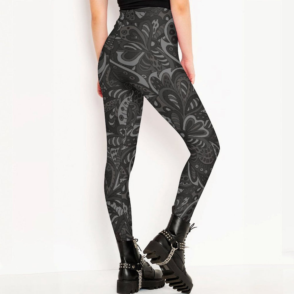 Gray Paisley Women's High-Waist Leggings