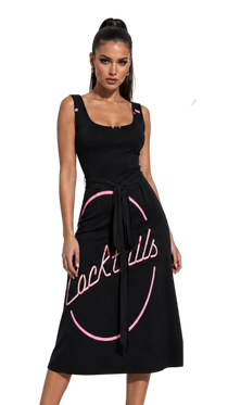 Pink Neon Cocktails Tie Waist Sleeveless Dress