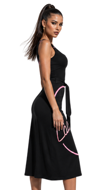 Pink Neon Cocktails Tie Waist Sleeveless Dress