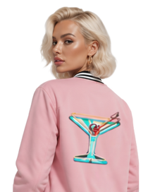 Pink Cocktail Print Bomber Jacket