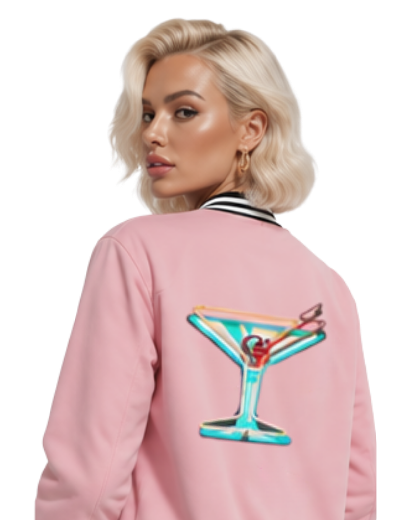 Pink Cocktail Print Bomber Jacket