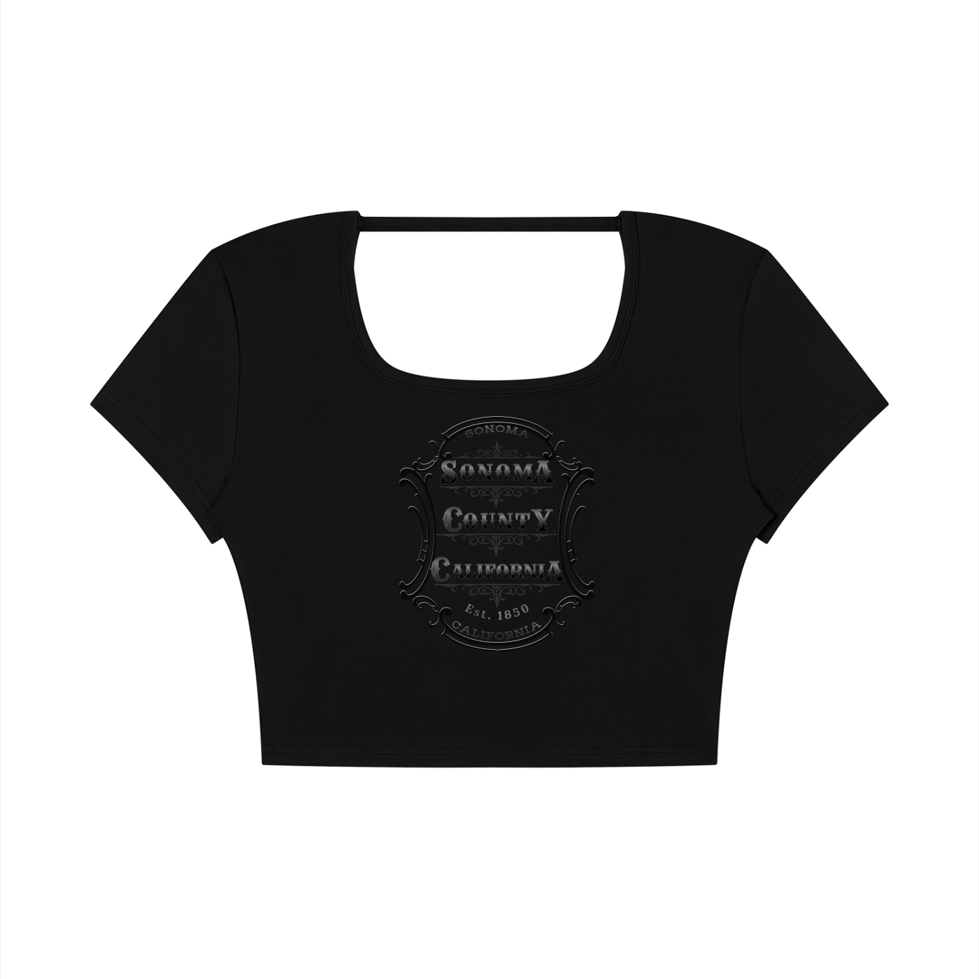 Sonoma County Emblem Black on Black Open Back Crop T-Shirt Main image