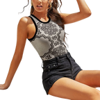 Nude Lace Print Women's Sleeveless Tank Top