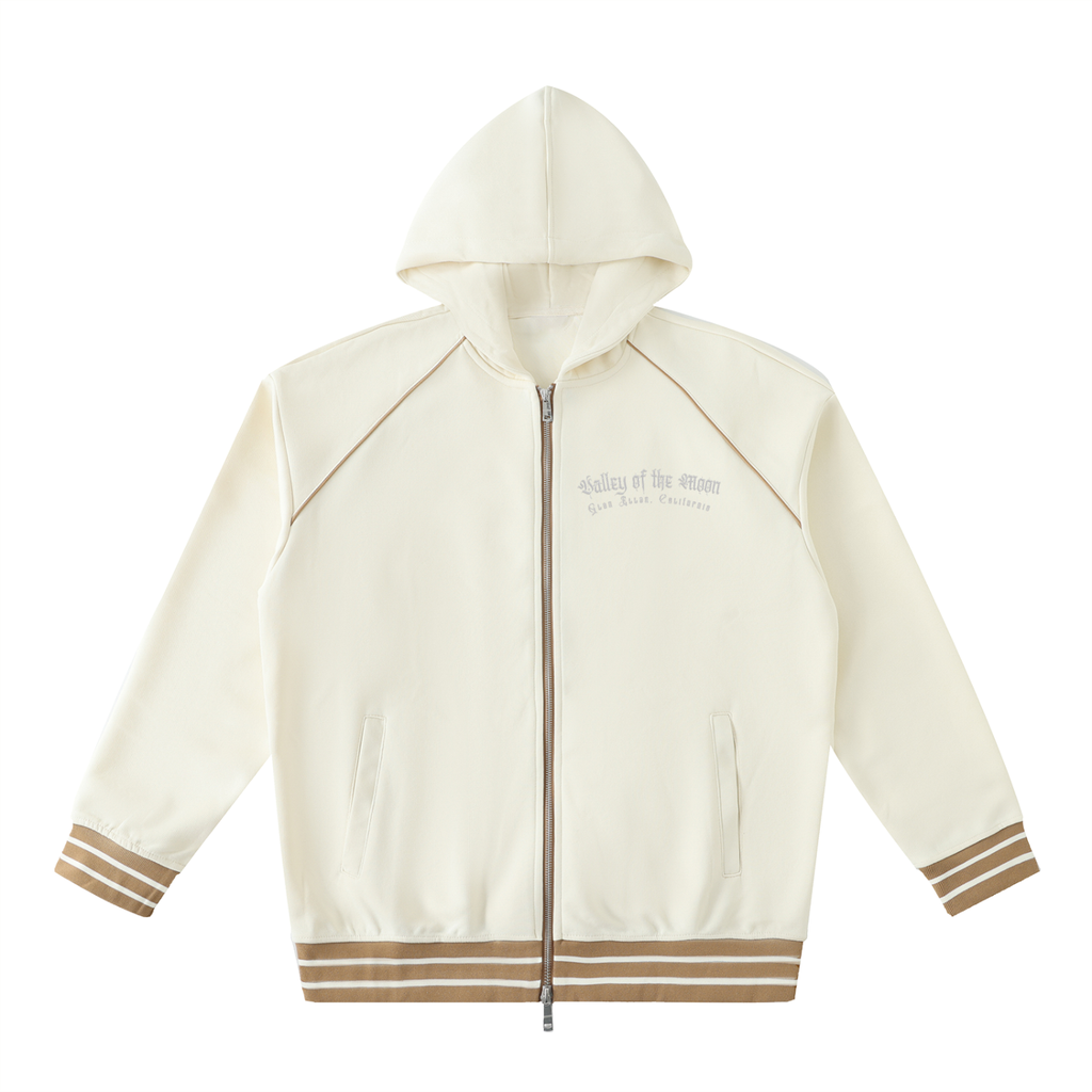 Striped Trim Zip-Up Hoodie