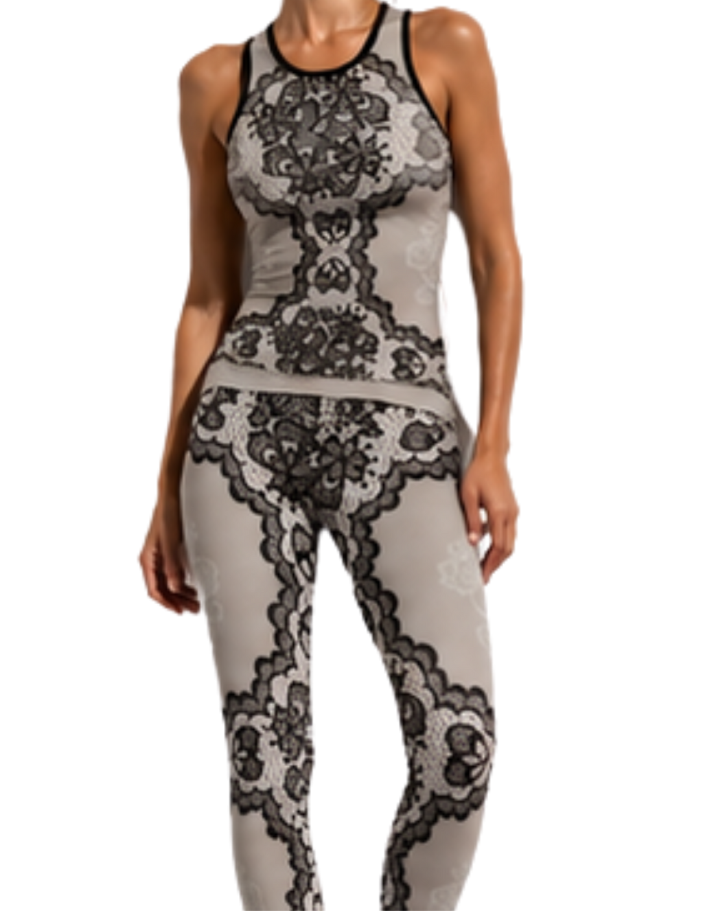 Nude Lace Print Women's Low Rise Yoga Leggings