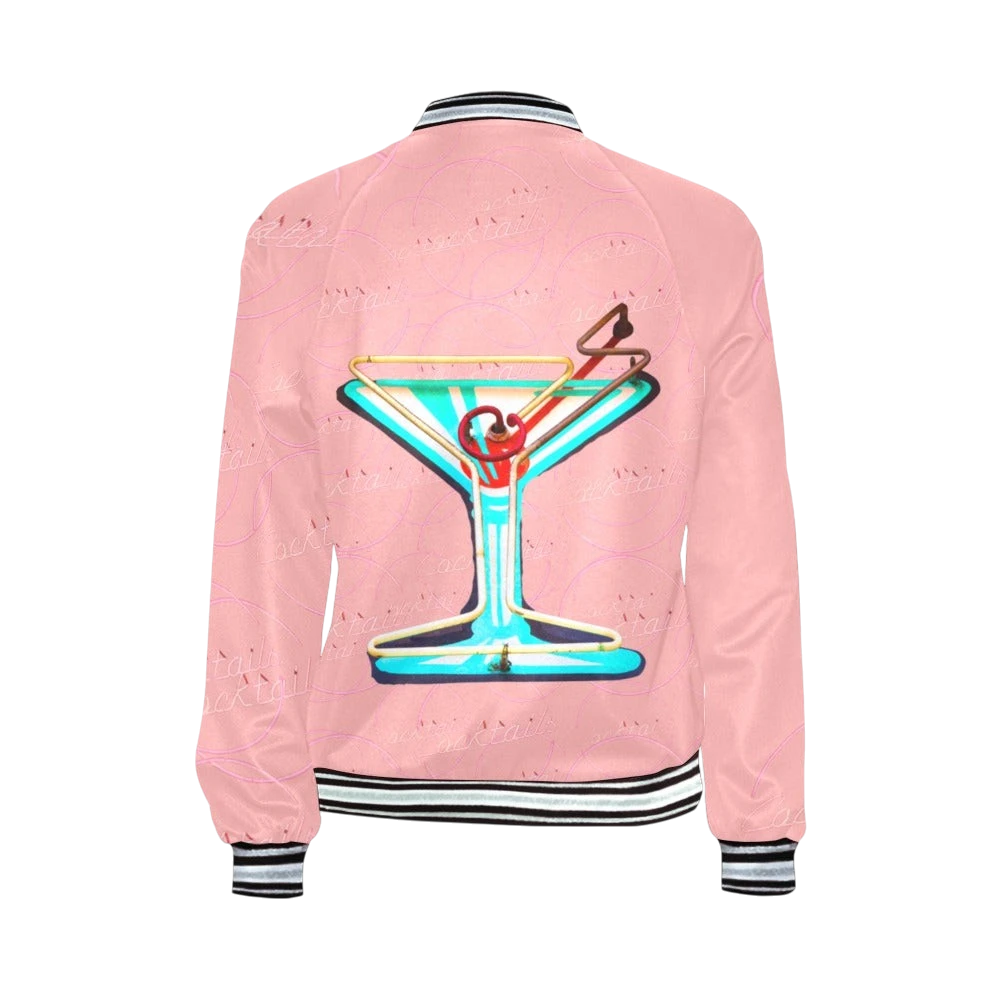 Pink Cocktail Print Bomber Jacket