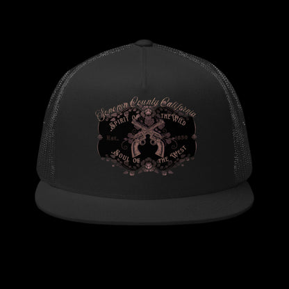 Sonoma County "Wild West" Trucker Cap Rose Gold/Charcoal - Trucker Hats from London Moon