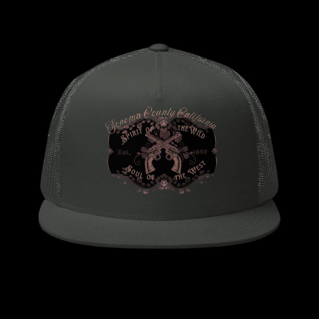 Sonoma County "Wild West" Trucker Cap Rose Gold/Charcoal - Trucker Hats from London Moon