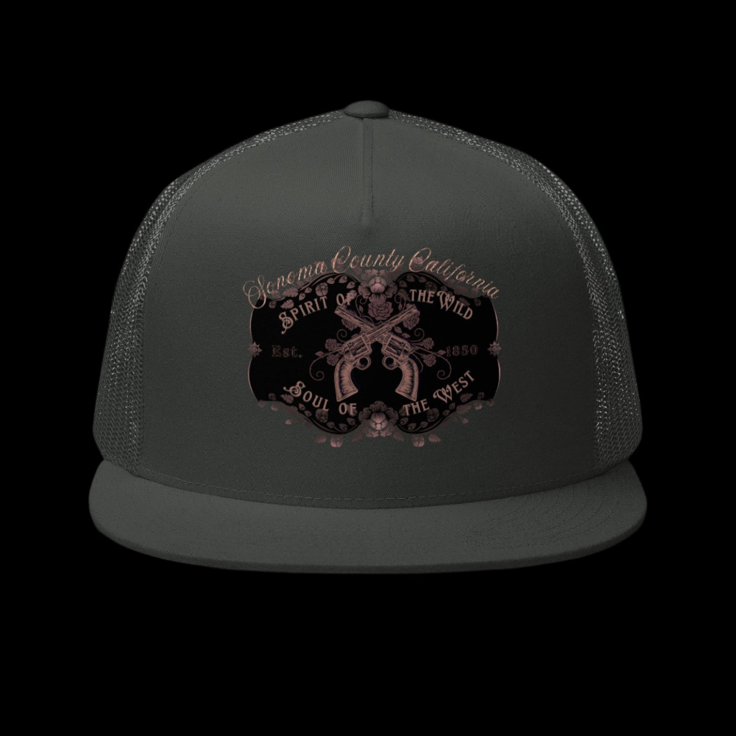 Sonoma County "Wild West" Trucker Cap Rose Gold/Charcoal - Trucker Hats from London Moon