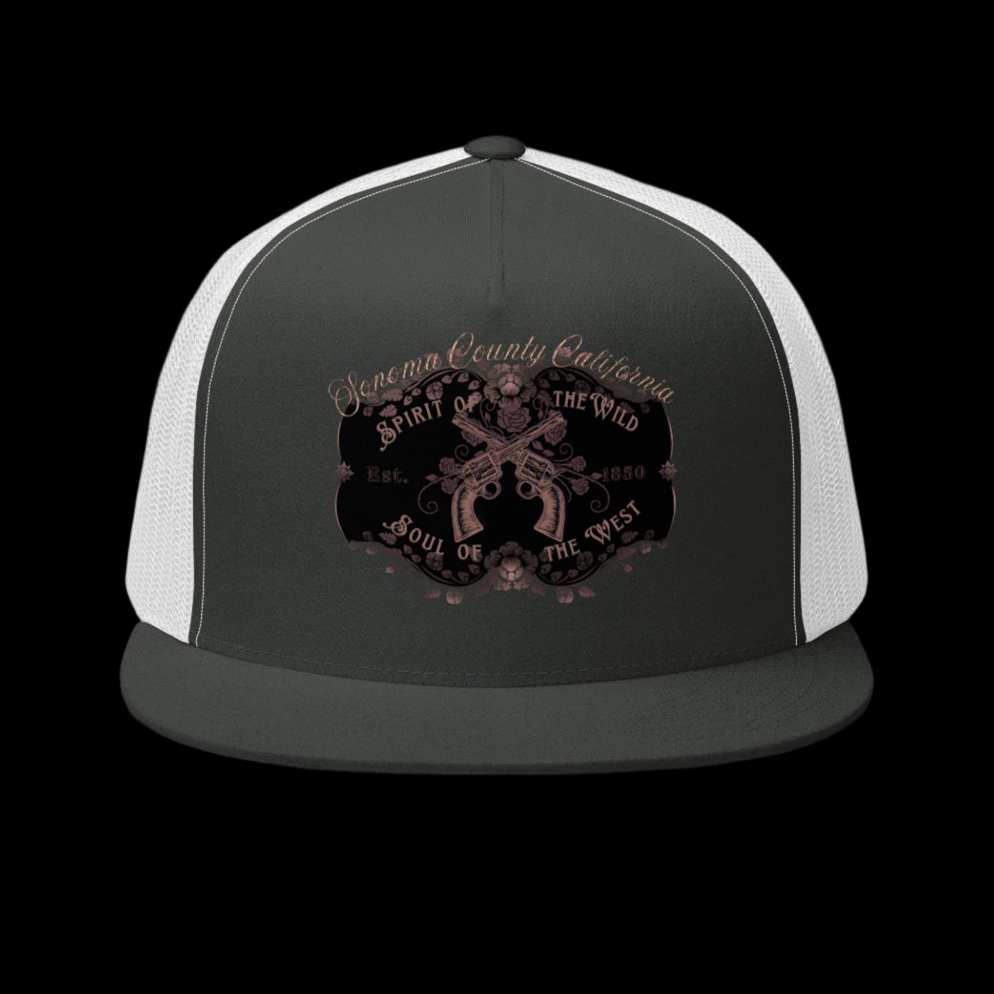 Sonoma County "Wild West" Trucker Cap Rose Gold/Charcoal - Trucker Hats from London Moon