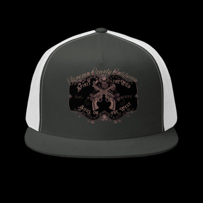 Sonoma County "Wild West" Trucker Cap Rose Gold/Charcoal - Trucker Hats from London Moon