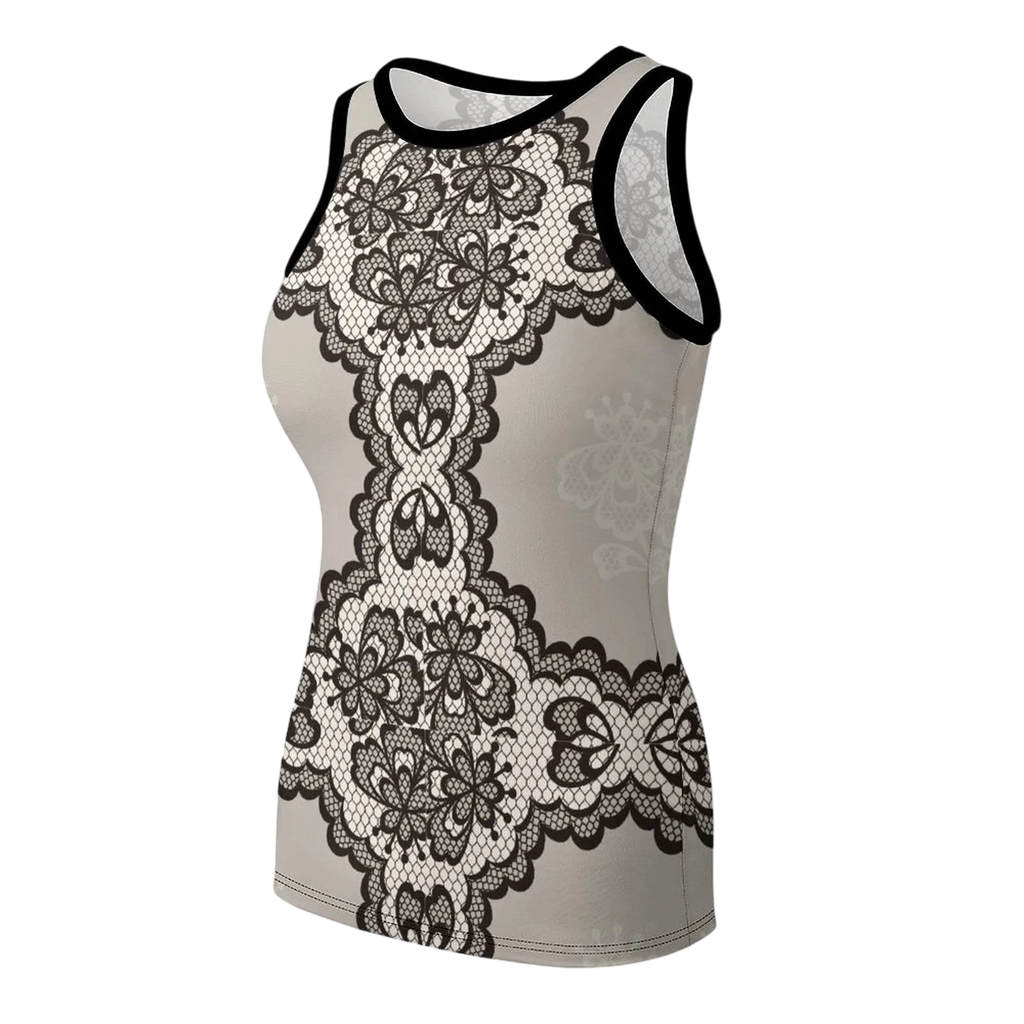 Nude Lace Print Women's Sleeveless Tank Top