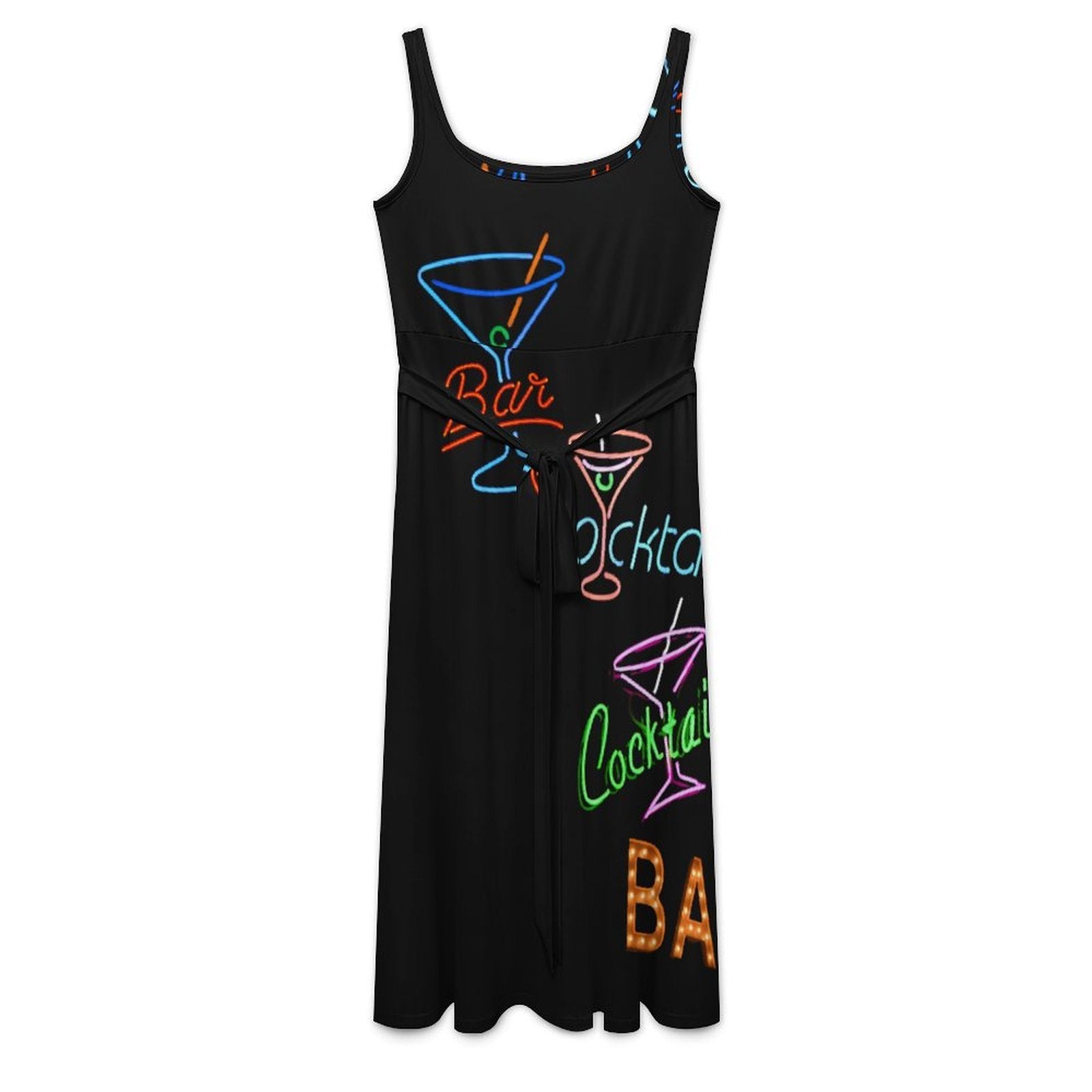 Vintage Neon Cocktails Tie Waist Sleeveless Dress Secondary image
