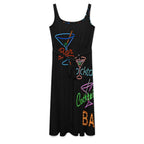 Vintage Neon Cocktails Tie Waist Sleeveless Dress