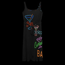 Vintage Neon Cocktails Tie Waist Sleeveless Dress
