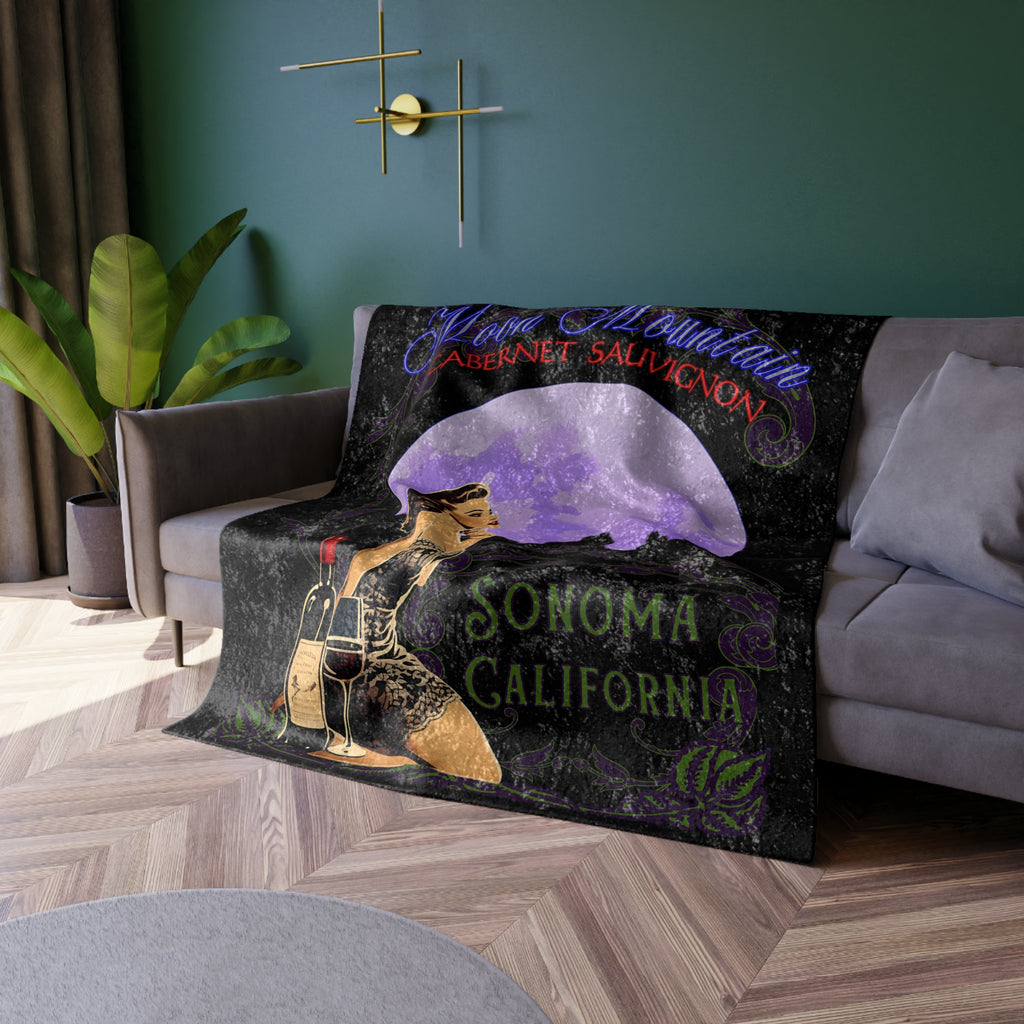 Moon Mountain AVA "Cabernet Sauvignon" Vintage Pinup Crushed Velvet Blanket - Blankets from Printify
