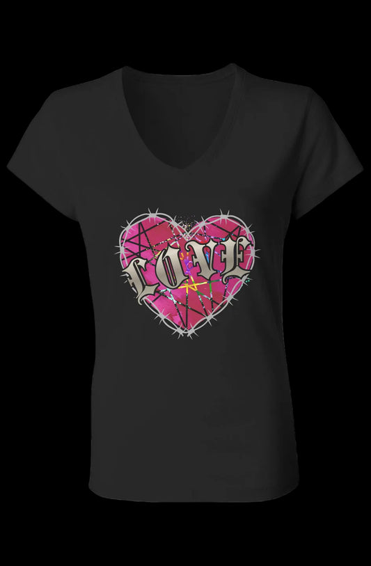 COONVO HEART "LOVE" Ladies Jersey V-Neck T-Shirt