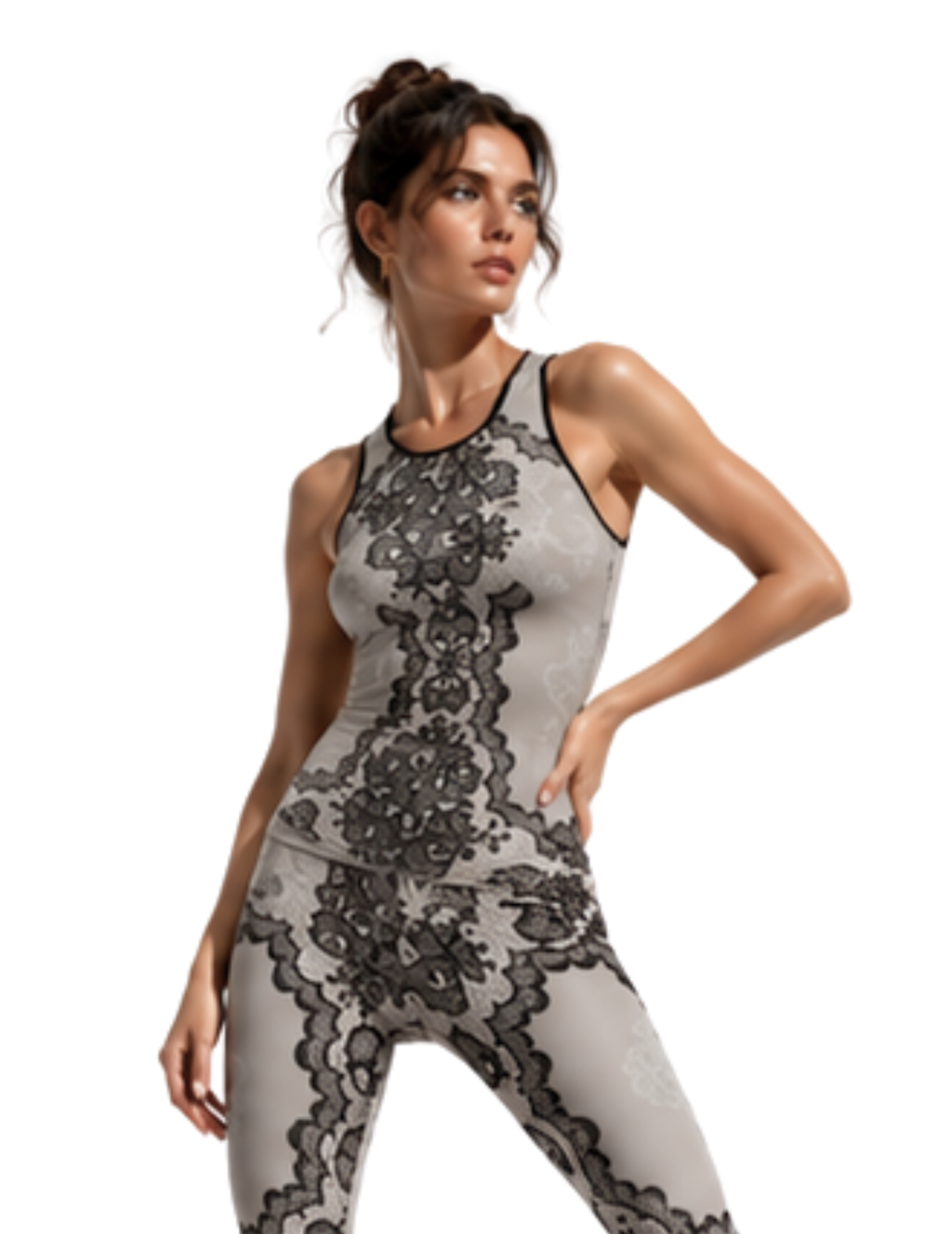 Nude Lace Print Women's Low Rise Yoga Leggings
