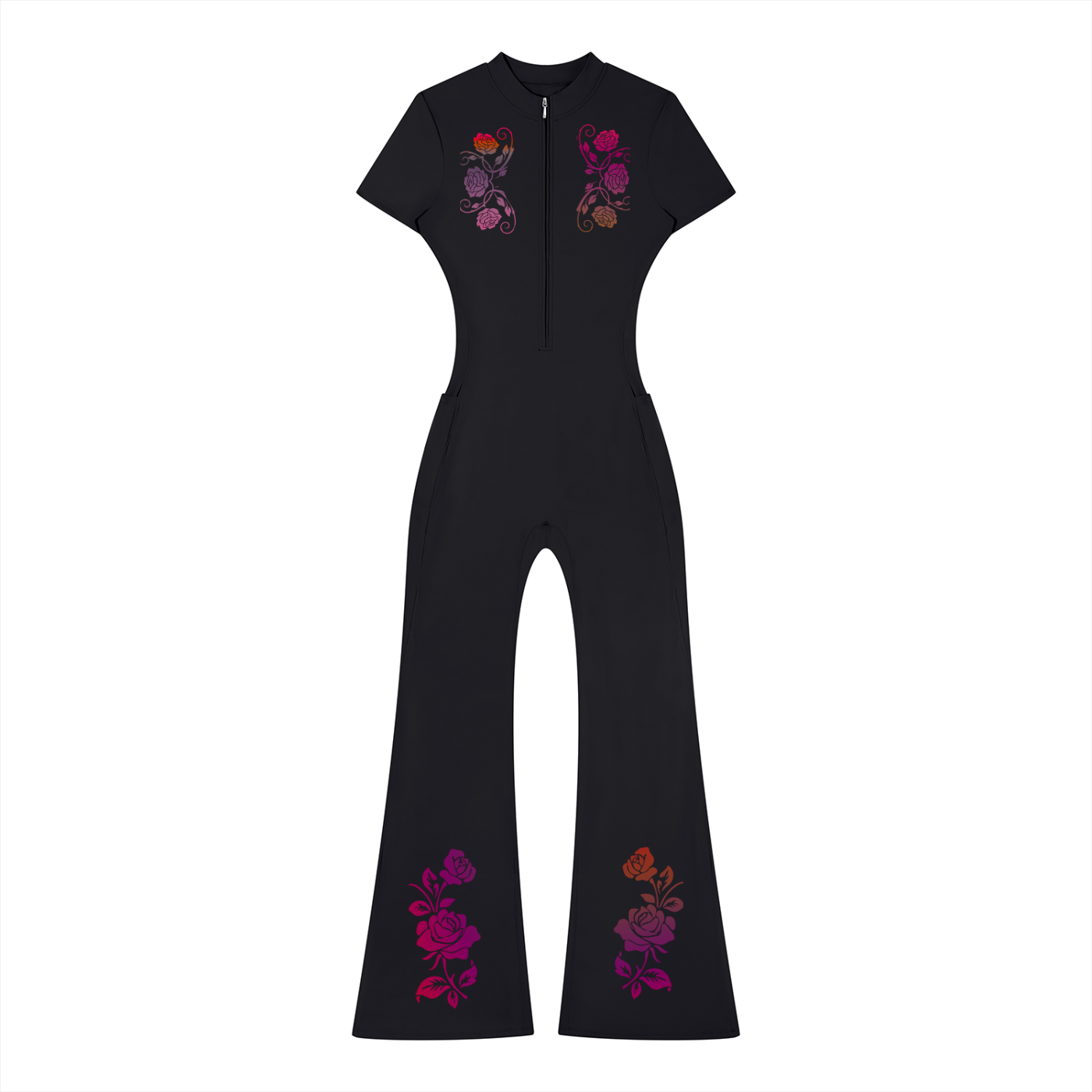 Women’s Tight Flared Leg Quarter-Zip Jumpsuit