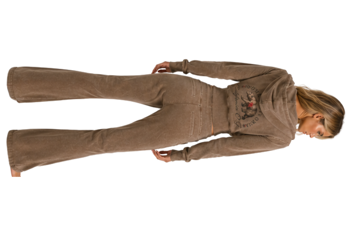 Cali Bear Revolt Vintage Washed Flared Fleece Pants
