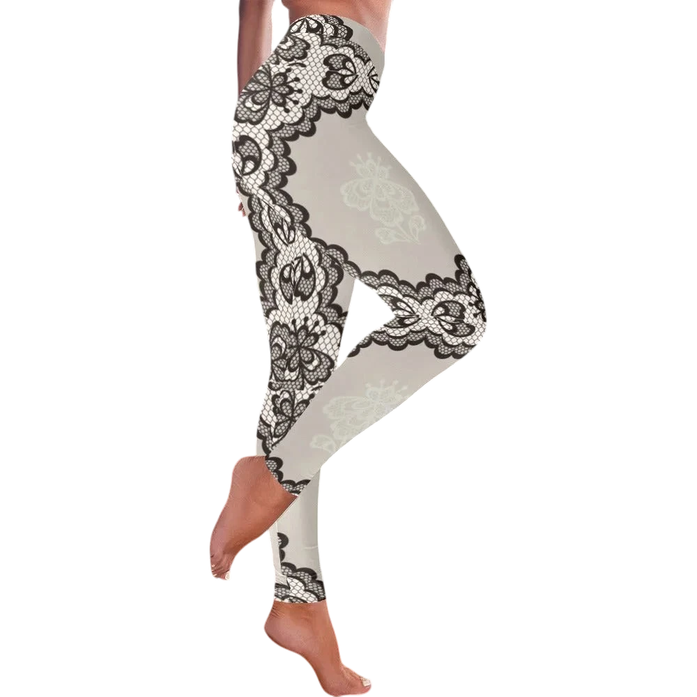 Nude Lace Print Women's Low Rise Yoga Leggings Secondary image