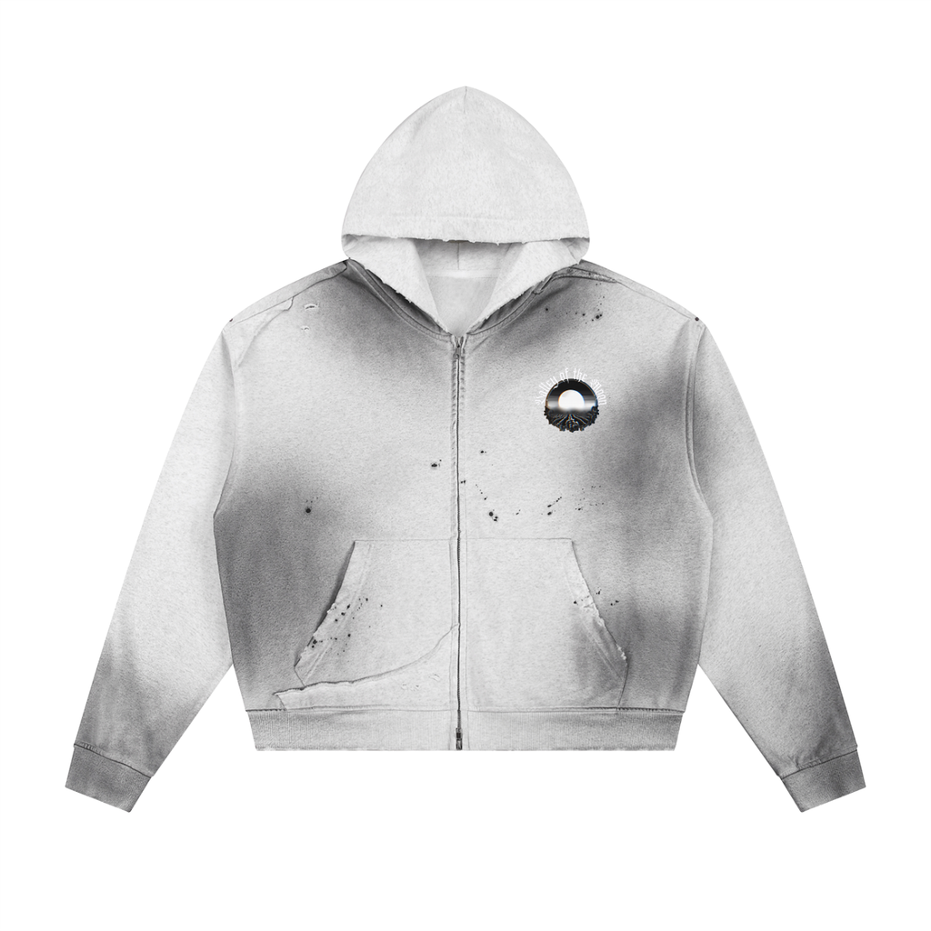 Valley of the Moon Sun Fade Frayed Raw Edge Fleece Zip Hoodie