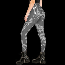 Grey White Tribal Dot Women's High-Waist Legging