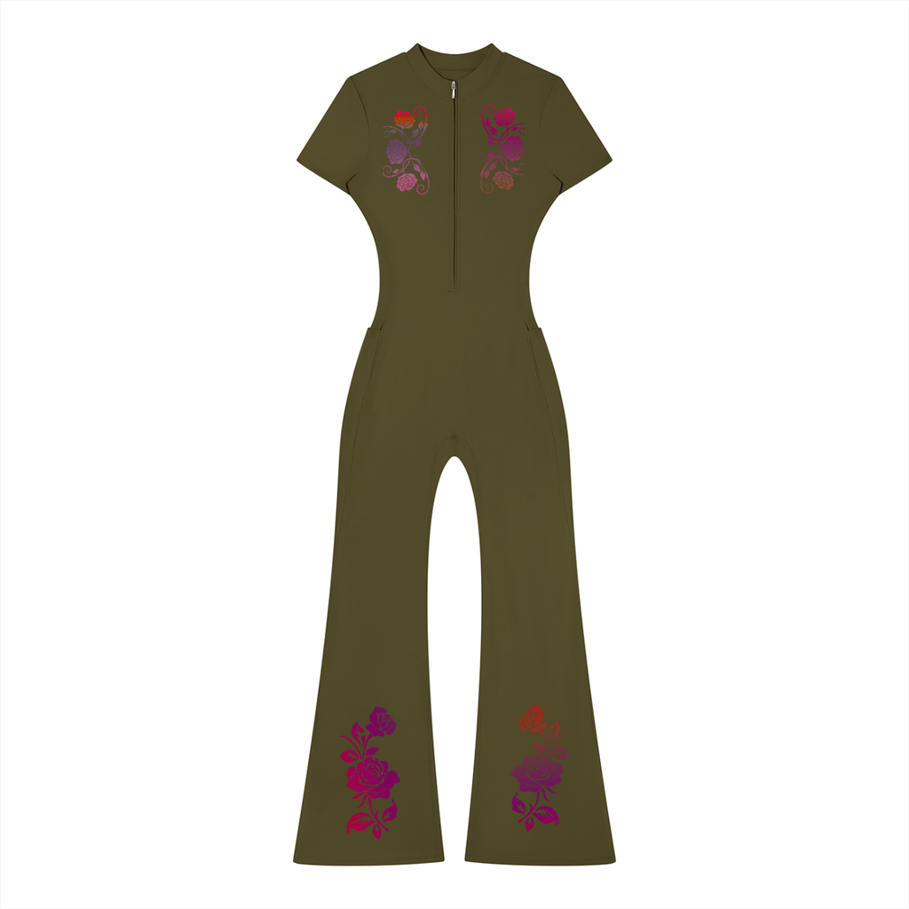 Women’s Tight Flared Leg Quarter-Zip Jumpsuit
