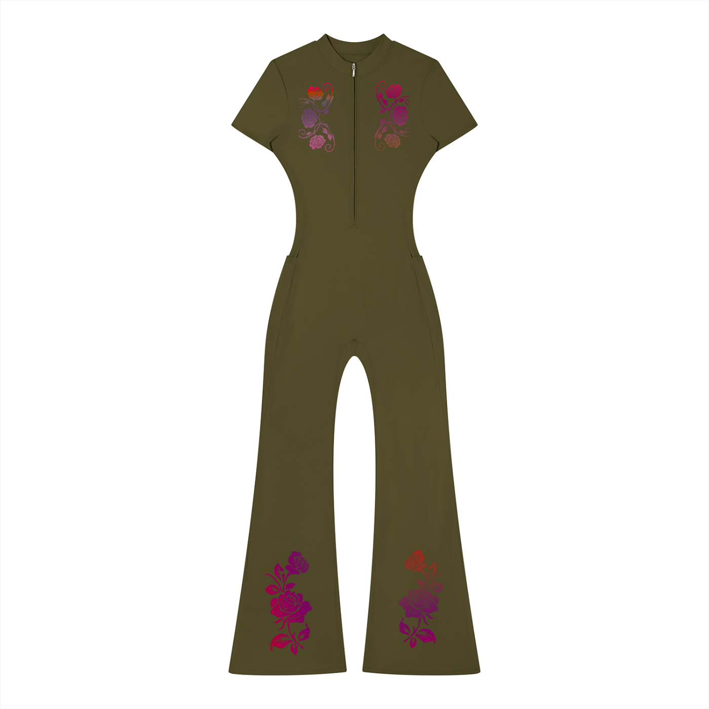 Women’s Tight Flared Leg Quarter-Zip Jumpsuit