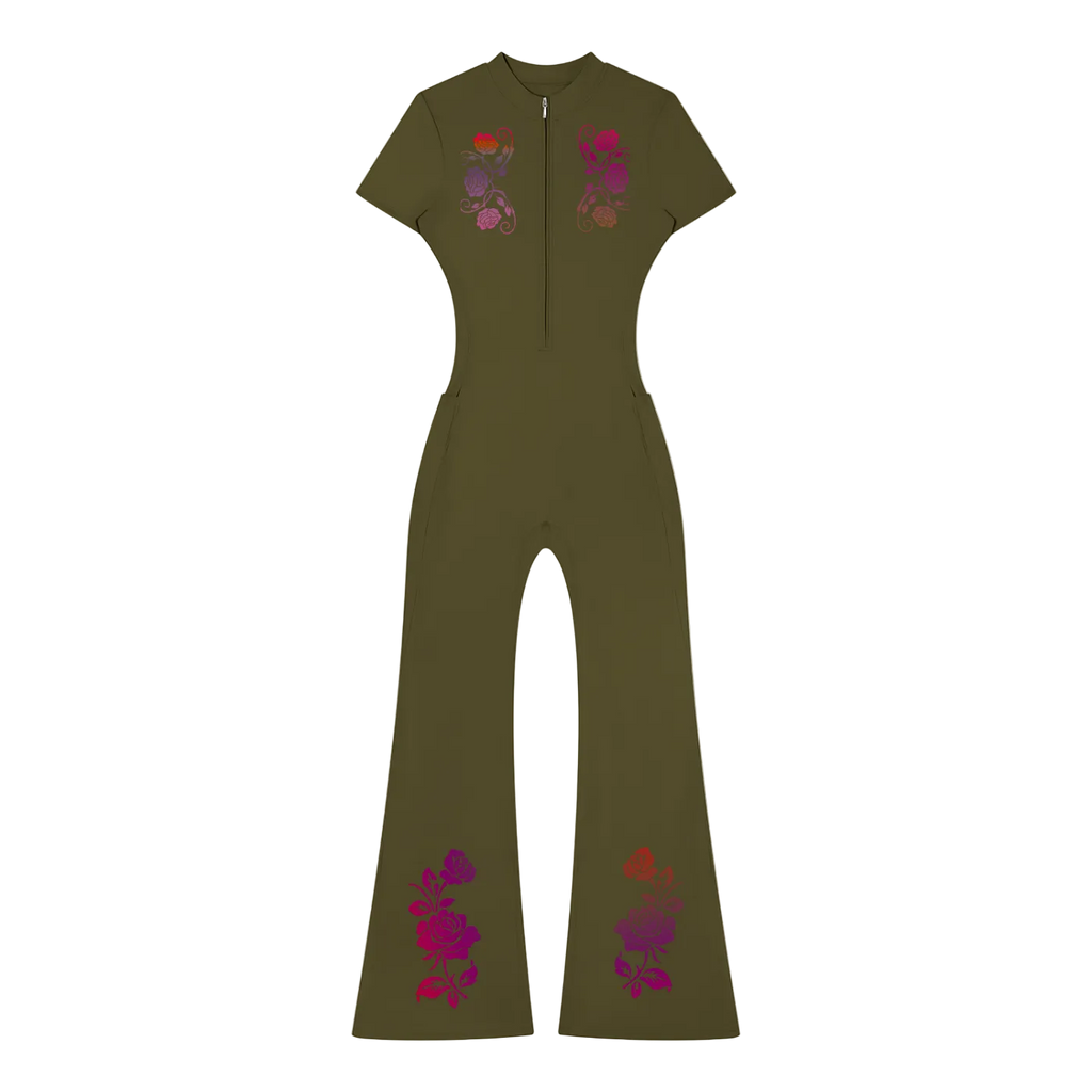 Women’s Tight Flared Leg Quarter-Zip Jumpsuit