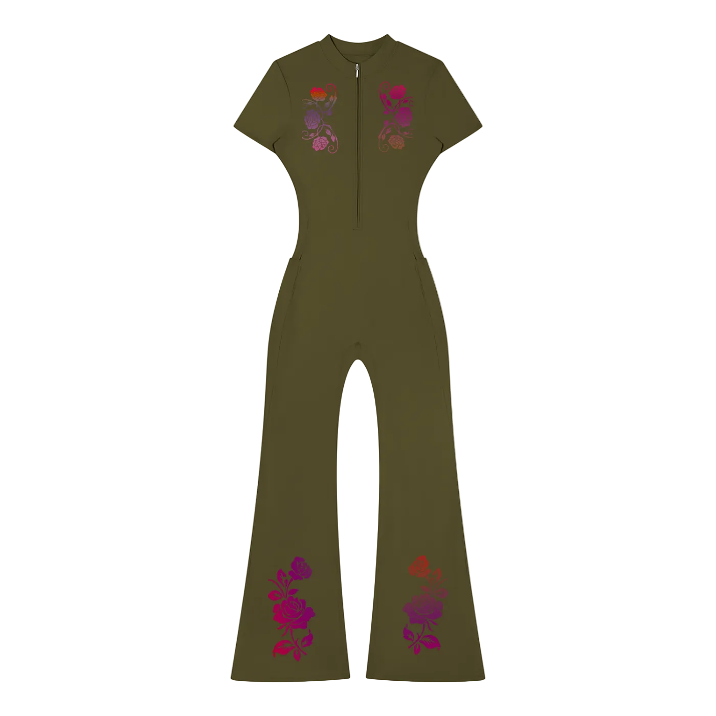 Women’s Tight Flared Leg Quarter-Zip Jumpsuit