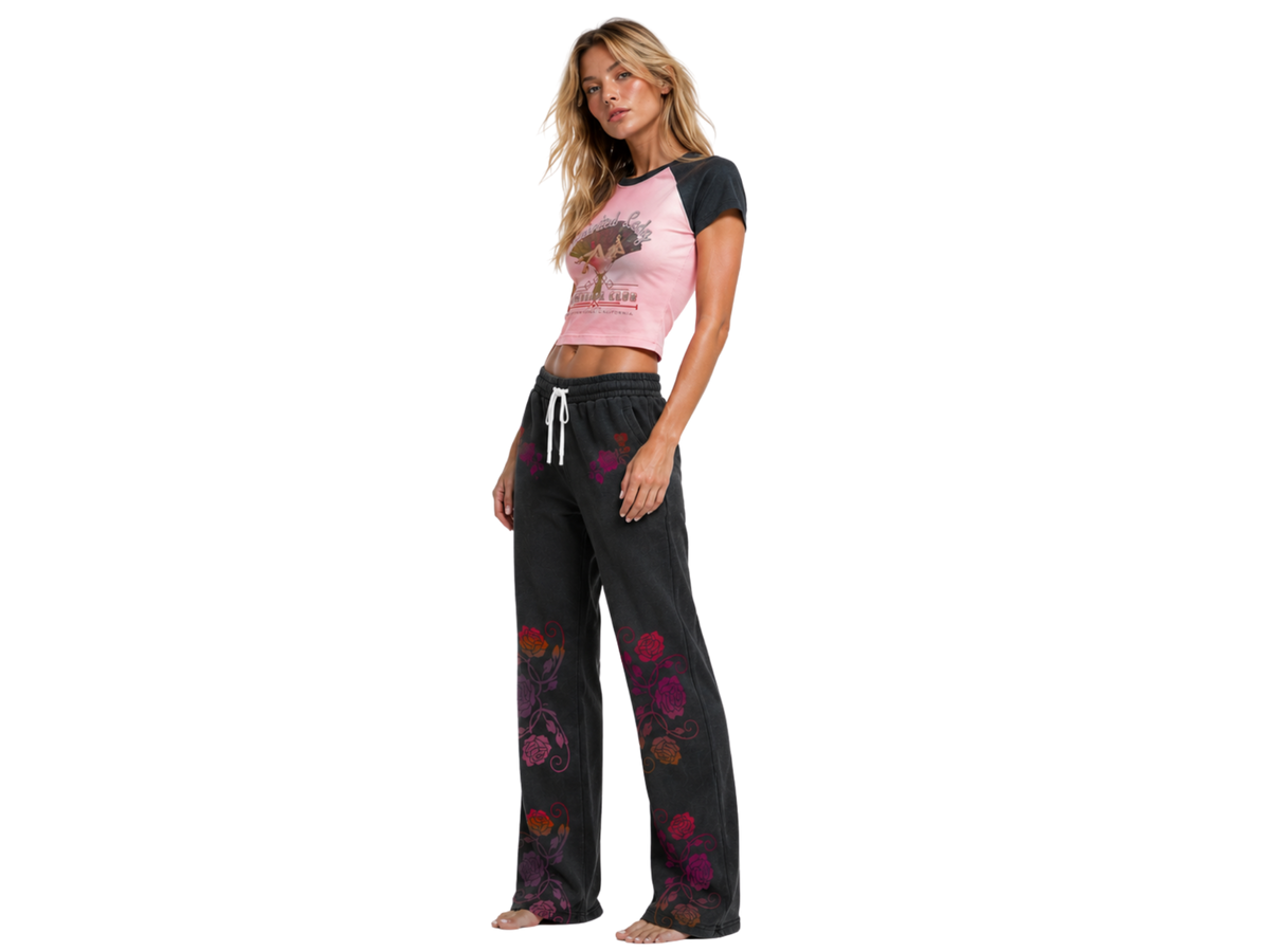 Flamenco Rose Sunfade Wide Leg Fleece Sweatpants