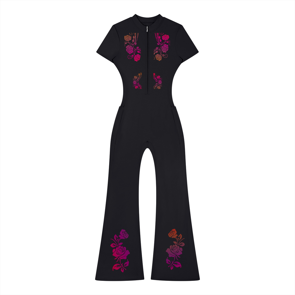 Women’s Tight Flared Leg Quarter-Zip Jumpsuit