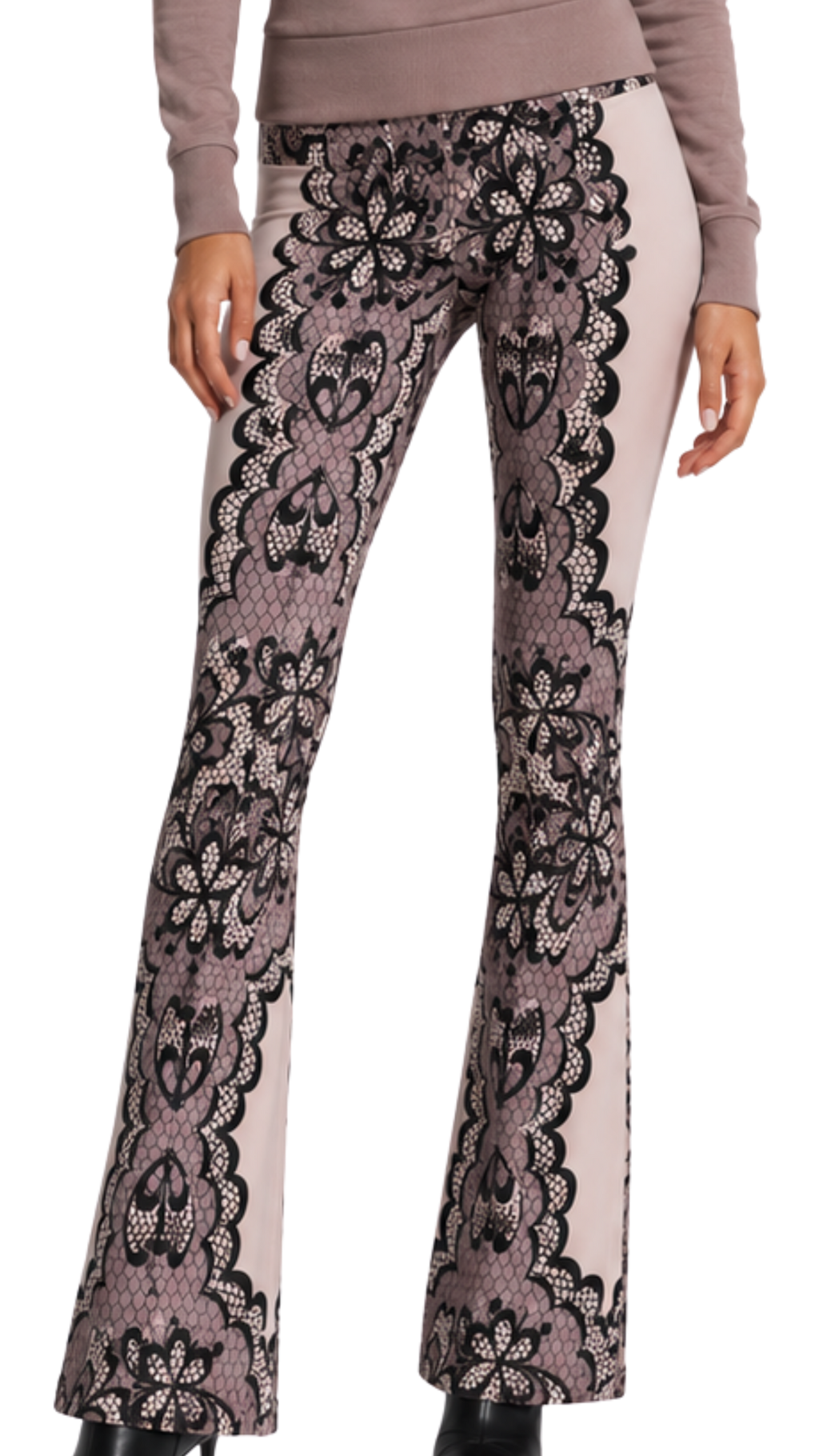 Lace Crochet Print High Waist Flare Leggings