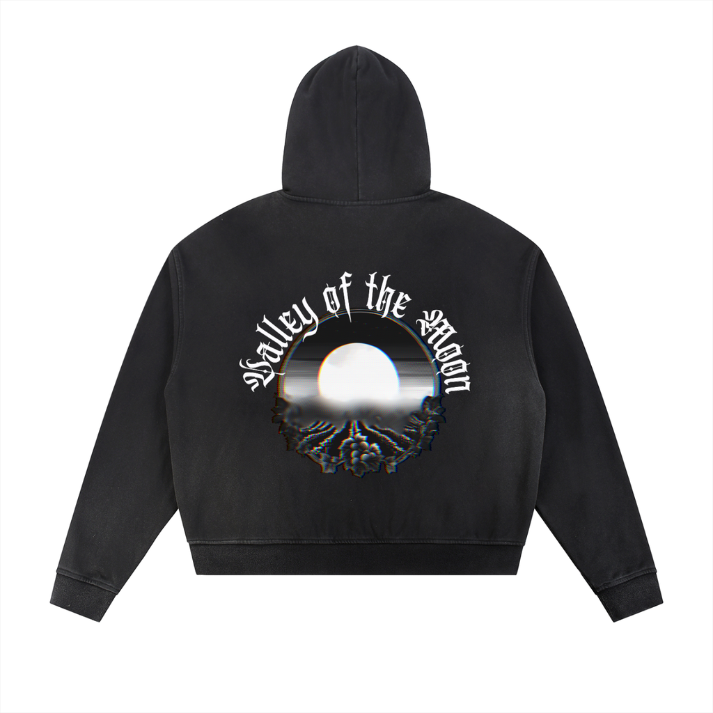 Valley of the Moon Sun Fade Frayed Raw Edge Fleece Zip Hoodie