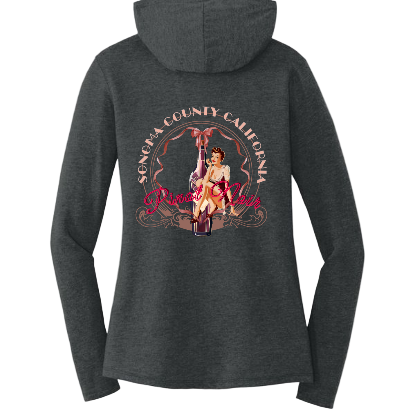 PINOT NOIR PINUP Long Sleeve Womens Hooded T-Shirt