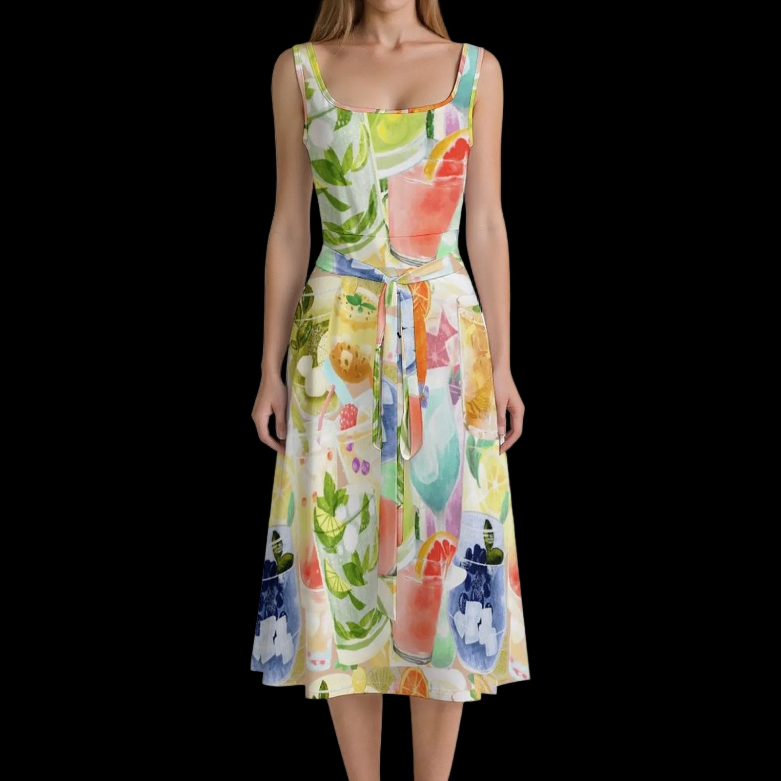 Summer Cocktails Tie Waist Sleeveless Dress Secondary image