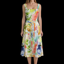 Summer Cocktails Tie Waist Sleeveless Dress