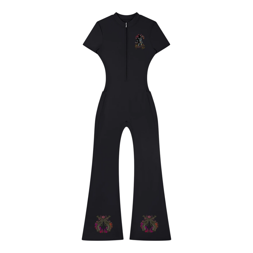 Women’s Tight Flared Leg Quarter-Zip Jumpsuit