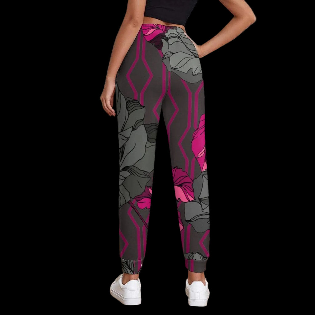 Geometric Gray Floral Print Sweatpants
