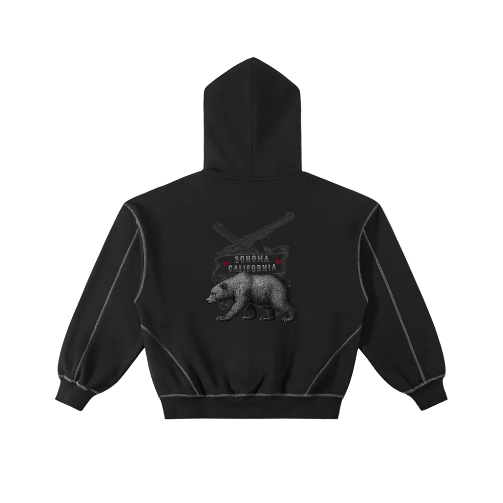 Contrast-Stitched Boxy Fleece Zip Hoodie