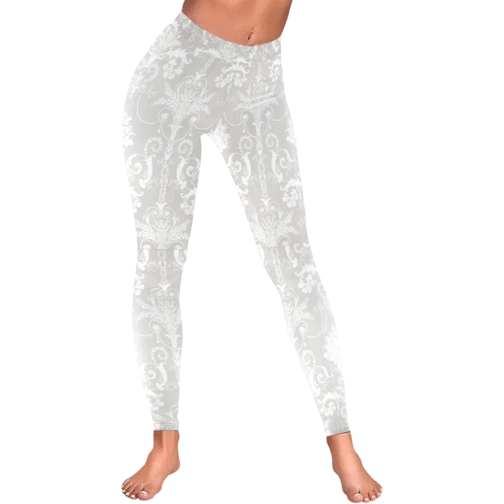 Pearl White Damask Women's Low Rise Leggings