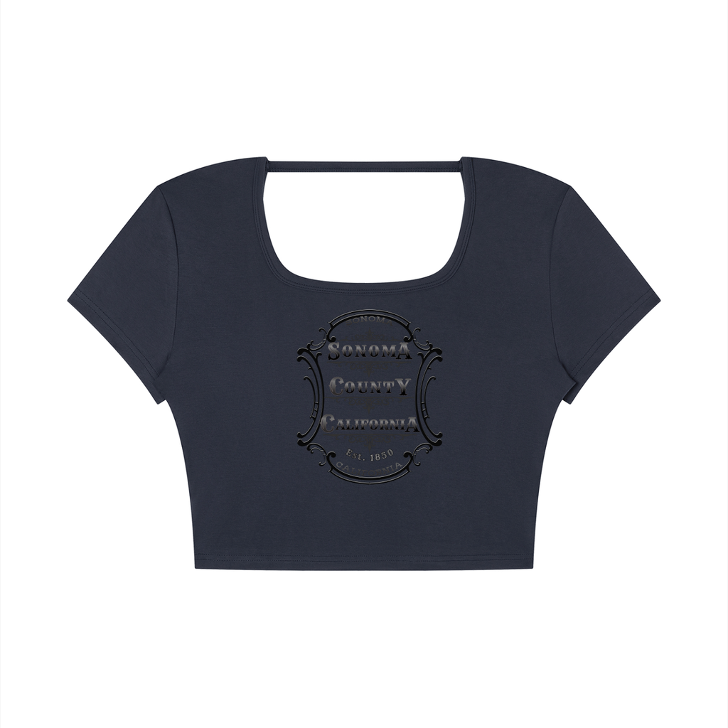Sonoma County Emblem Black on Black Open Back Crop T-Shirt