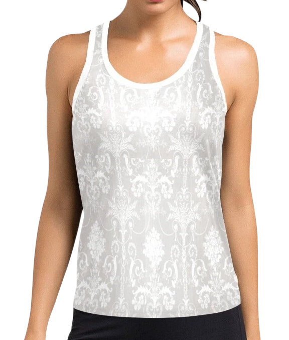 Pearl White Damask Women's Racerback Tank Top Secondary image